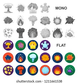 Different explosions flat icons in set collection for design.Flash and flame vector symbol stock web illustration.
