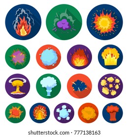 Different explosions flat icons in set collection for design.Flash and flame vector symbol stock web illustration.