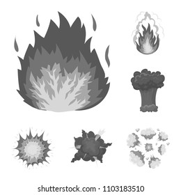 Different explosions monochrome icons in set collection for design.Flash and flame vector symbol stock web illustration.