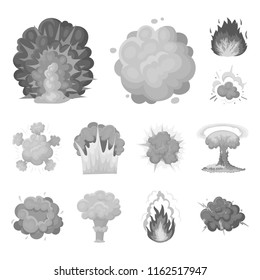 Different explosions monochrome icons in set collection for design.Flash and flame vector symbol stock web illustration.