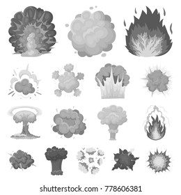 Different explosions monochrome icons in set collection for design.Flash and flame vector symbol stock web illustration.