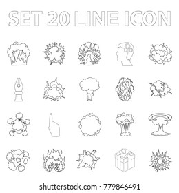 Different explosions outline icons in set collection for design.Flash and flame vector symbol stock web illustration.