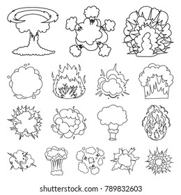 Different explosions outline icons in set collection for design.Flash and flame vector symbol stock web illustration.