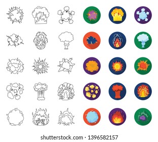 Different explosions outline,flat icons in set collection  design.Flash and flame vector symbol stock web illustration.