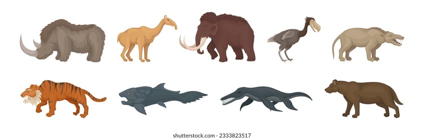 Different Extinct Prehistoric Animals and Beast Vector Set