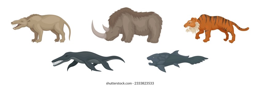 Different Extinct Prehistoric Animals and Beast Vector Set