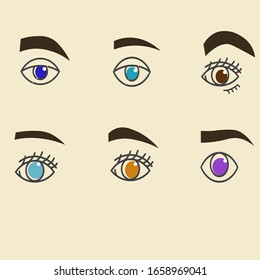  Different eyes, eyebrows. Hand drawn vector illustration isolated on white background.