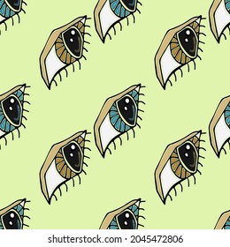 different eyes on an olive background