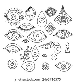 Different eyes set. Contour drawing. 