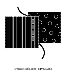 Different fabrics are sewn with thread.Sewing or tailoring tools kit single icon in black style vector symbol stock illustration.