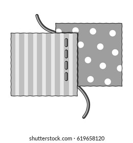 Different fabrics are sewn with thread.Sewing or tailoring tools kit single icon in monochrome style vector symbol stock illustration.