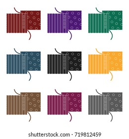 Different fabrics are sewn with thread.Sewing or tailoring tools kit single icon in black style vector symbol stock illustration.