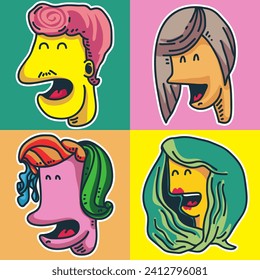 Different face doodle vector with smile expression