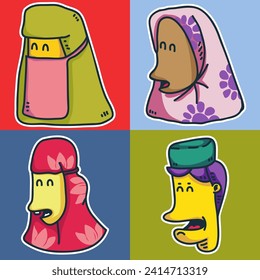Different face doodle vector with smile expression