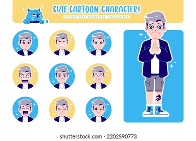 different face emotion boy cartoon character collection