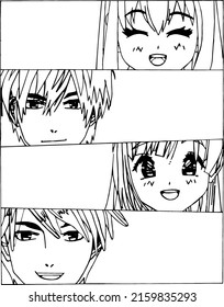 Different Face Emotion Characters Japanese Anime