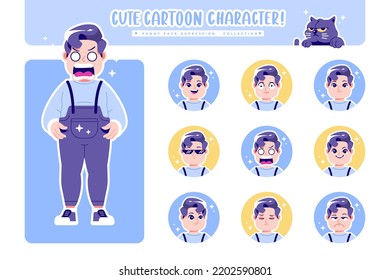 different face emotion fat boy cartoon character collection