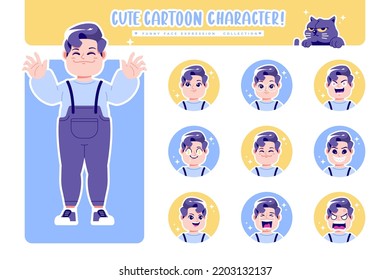 different face emotion fat boy cartoon character collection 3