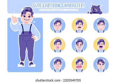 different face emotion fat boy cartoon character collection 3