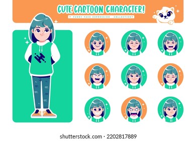 different face emotion nosy girl cartoon character collection 2