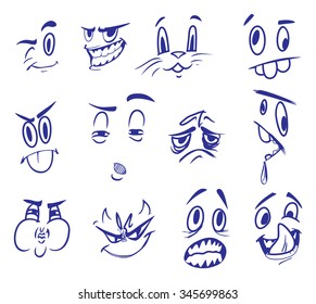 Different face expression cartoon vector illustration