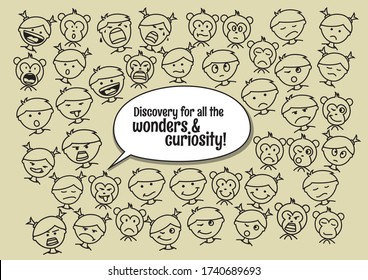 Different face expression of kids. Emoji set of Boy, Girl and monkey.