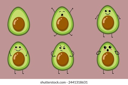 Diferentes expresiones faciales en un aguacate