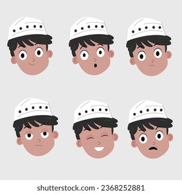 Different face expressions of cartoon arab face vector  set