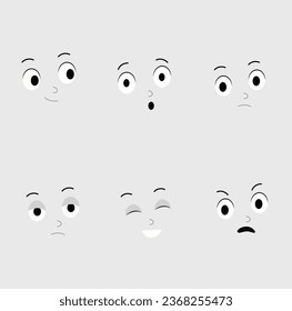 Different face expressions set of cartoon in unique flat vector design 