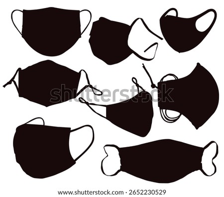 Different face mask icons. Face mask icon set. Medical face mask vector template illustration. Respiratory protection. Virus prevention. Air pollution. Vector set. Isolated object. Side view. COVID-19