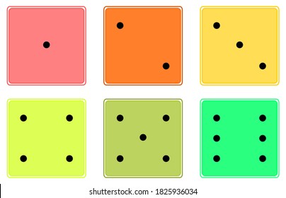 Different faces of dice showing numbers from 1 through 6.