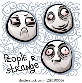 Different faces in doodle style. Internet memes for your design