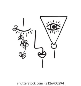 Different faces and flowers vector illustration