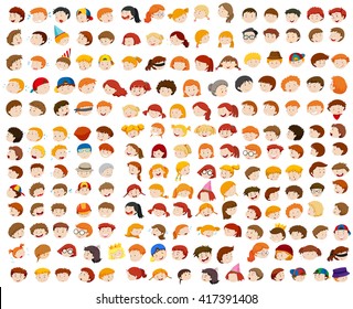 Different faces of man and woman illustration