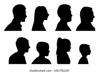 Different faces silhouette. People vector illustration.