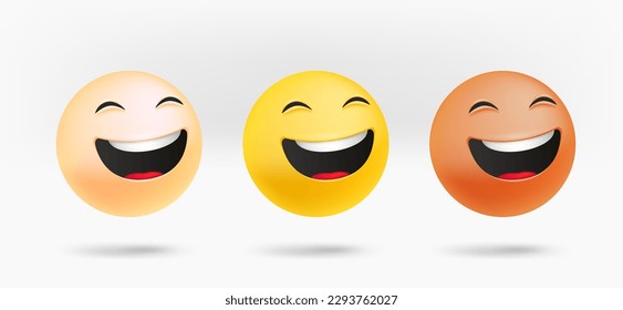 Diferentes emoticonos faciales. Emoción de risa. 3.d vector aislado en fondo blanco