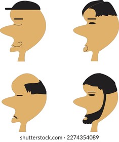 diferentes expresiones faciales, caricatura de cara vectorial, 4 caras de arte vectorial, hombres con 4 estilos diferentes ilustrador dibujo de 4 caras vectoriales