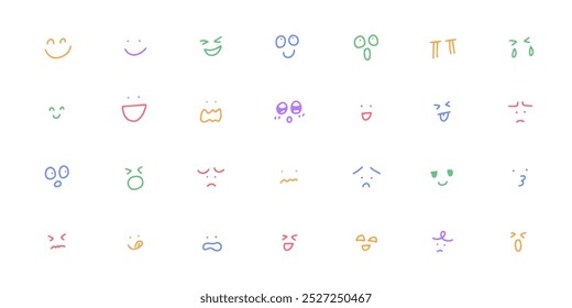 Different facial expressions. Hand-drawn face icons.