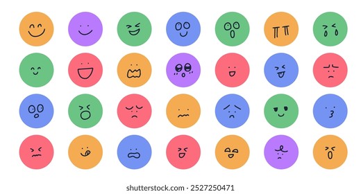 Different facial expressions. Hand-drawn face icons.