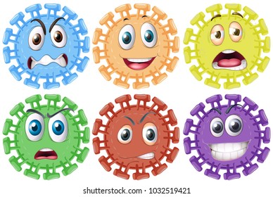 Different facial expressions on round object illustration