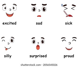 Different Facial Expressions Words Illustration Stock Vector (Royalty ...