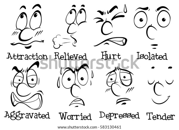 Different Facial Expressions Words Illustration Stock Vector (Royalty