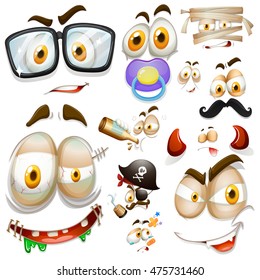 Different facianl expressions on white background illustration