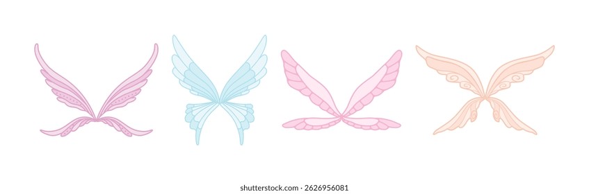 Different Fairy Wings of Butterfly of Various Shape Vector Set