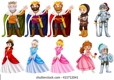 Different fairytales characters on white background illustration