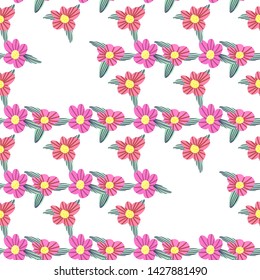 Different fantasy flowers are the seamless pattern in abstract style on a colorful background. Vector floral background. Summer background. Design illustration vector. Vector spring template.