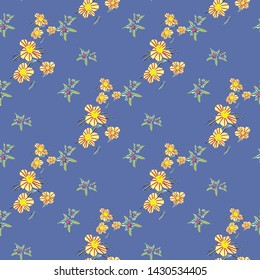 Different fantasy flowers are the seamless pattern in abstract style on a colorful background. Vector floral background. Summer background. Design illustration vector. Vector spring template.