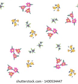 Different fantasy flowers are the seamless pattern in abstract style on a colorful background. Vector floral background. Summer background. Design illustration vector. Vector spring template.