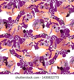 Different fantasy flowers are the seamless pattern in abstract style on a colorful background. Vector floral background. Summer background. Design illustration vector. Vector spring template.