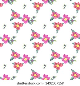 Different fantasy flowers are the seamless pattern in abstract style on a colorful background. Vector floral background. Summer background. Design illustration vector. Vector spring template.